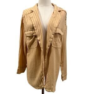 Free People Beach Textured Slouchy Relaxed Ribbed Shirt Mustard Yellow Small